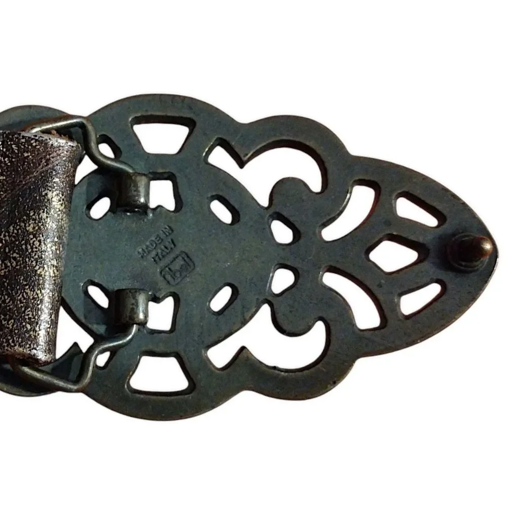 Streets Ahead Metallic Leather Belt with Ornate Buckle / Rhinestones, Medium